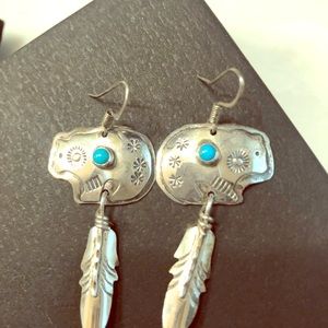 Sterling silver and turquoise bear earrings